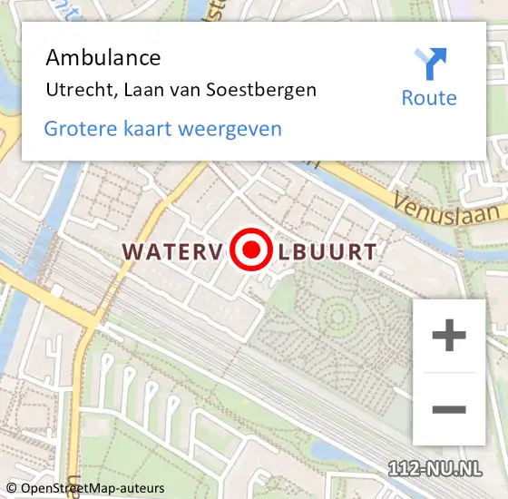 Locatie op kaart van de 112 melding: Ambulance Utrecht, Laan van Soestbergen op 9 maart 2017 13:41