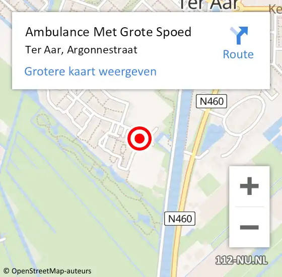 Locatie op kaart van de 112 melding: Ambulance Met Grote Spoed Naar Ter Aar, Argonnestraat op 9 maart 2017 14:27