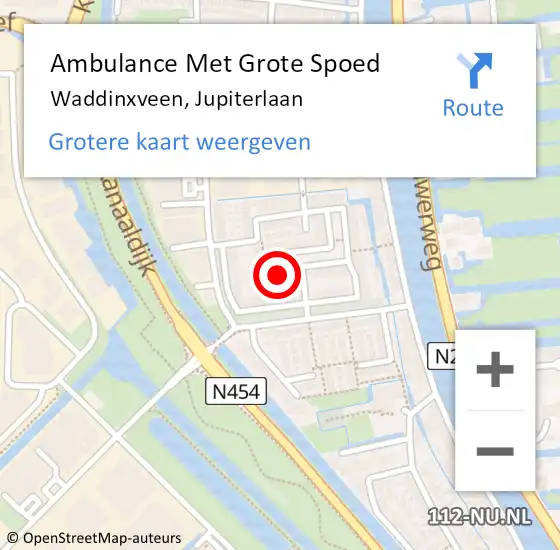 Locatie op kaart van de 112 melding: Ambulance Met Grote Spoed Naar Waddinxveen, Jupiterlaan op 9 maart 2017 14:57