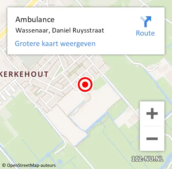 Locatie op kaart van de 112 melding: Ambulance Wassenaar, Daniel Ruysstraat op 9 maart 2017 15:06