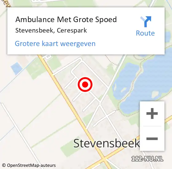 Locatie op kaart van de 112 melding: Ambulance Met Grote Spoed Naar Stevensbeek, Cerespark op 9 maart 2017 15:14