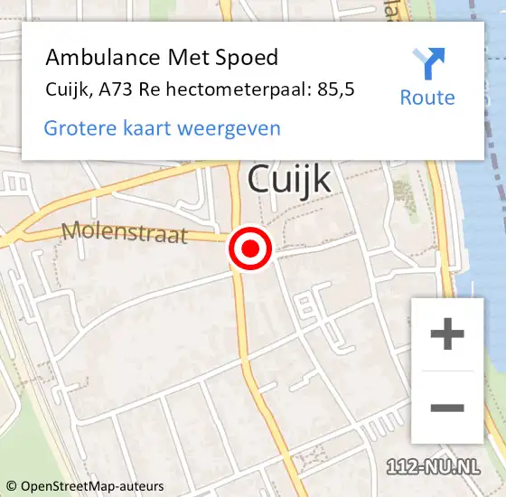 Locatie op kaart van de 112 melding: Ambulance Met Spoed Naar Cuijk, A73 Re hectometerpaal: 90,0 op 9 maart 2017 17:00