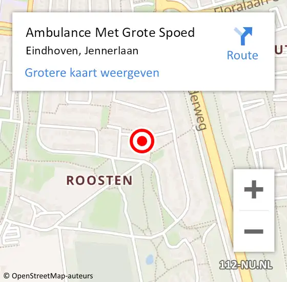 Locatie op kaart van de 112 melding: Ambulance Met Grote Spoed Naar Eindhoven, Jennerlaan op 9 maart 2017 17:24