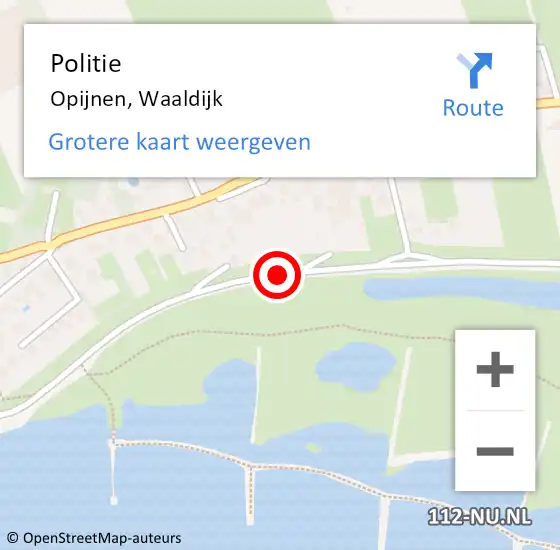 Locatie op kaart van de 112 melding: Politie Opijnen, Waaldijk op 9 maart 2017 17:41