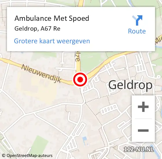 Locatie op kaart van de 112 melding: Ambulance Met Spoed Naar Geldrop, A67 Re op 9 maart 2017 17:56