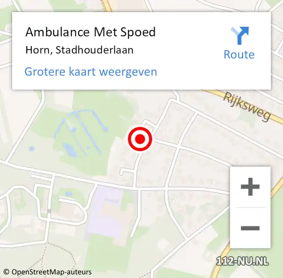 Locatie op kaart van de 112 melding: Ambulance Met Spoed Naar Horn, Stadhouderlaan op 9 maart 2017 18:52