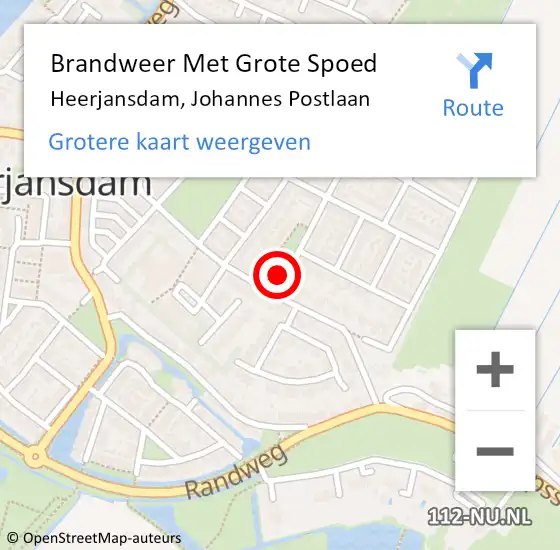 Locatie op kaart van de 112 melding: Brandweer Met Grote Spoed Naar Heerjansdam, Johannes Postlaan op 9 maart 2017 20:14