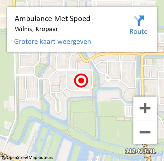 Locatie op kaart van de 112 melding: Ambulance Met Spoed Naar Wilnis, Kropaar op 9 maart 2017 22:09