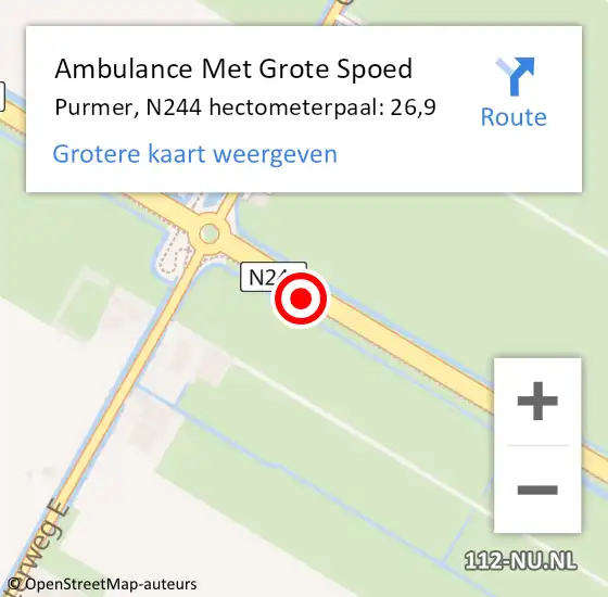 Locatie op kaart van de 112 melding: Ambulance Met Grote Spoed Naar Purmer, N244 hectometerpaal: 26,9 op 9 maart 2017 22:35