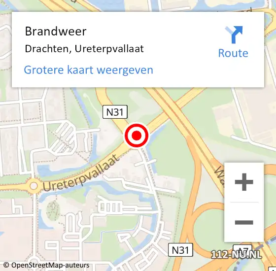 Locatie op kaart van de 112 melding: Brandweer Drachten, Ureterpvallaat op 10 maart 2017 00:03