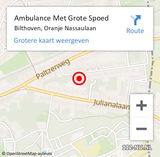 Locatie op kaart van de 112 melding: Ambulance Met Grote Spoed Naar Bilthoven, Oranje Nassaulaan op 10 maart 2017 08:03