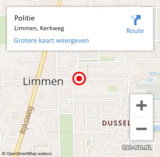 Locatie op kaart van de 112 melding: Politie Limmen, Kerkweg op 10 maart 2017 08:35