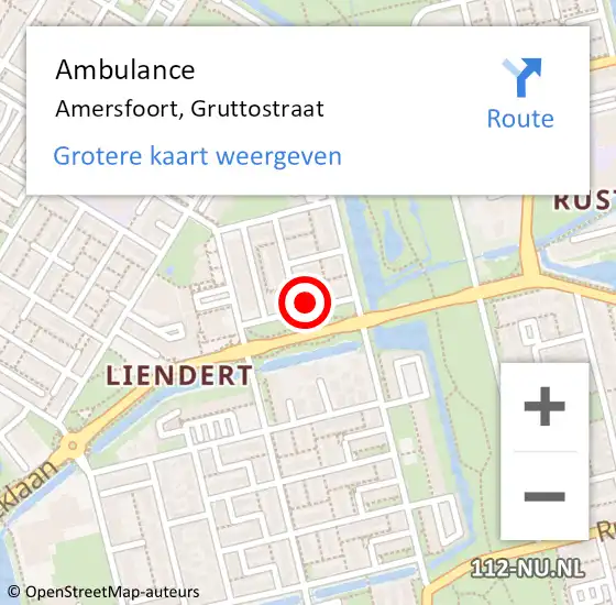 Locatie op kaart van de 112 melding: Ambulance Amersfoort, Gruttostraat op 10 maart 2017 09:03