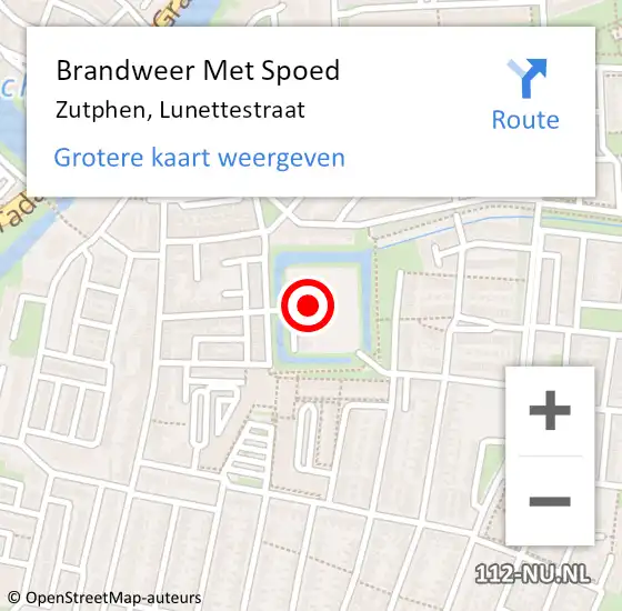 Locatie op kaart van de 112 melding: Brandweer Met Spoed Naar Zutphen, Lunettestraat op 10 maart 2017 10:03