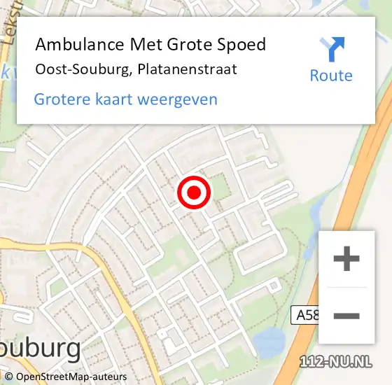 Locatie op kaart van de 112 melding: Ambulance Met Grote Spoed Naar Oost-Souburg, Platanenstraat op 10 maart 2017 10:36