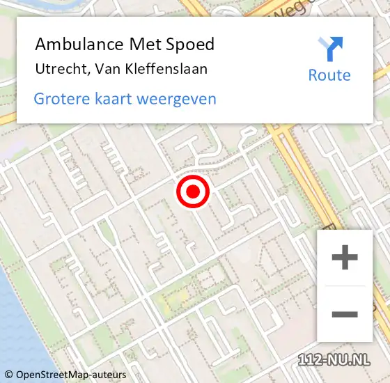 Locatie op kaart van de 112 melding: Ambulance Met Spoed Naar Utrecht, Van Kleffenslaan op 10 maart 2017 11:27