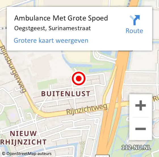 Locatie op kaart van de 112 melding: Ambulance Met Grote Spoed Naar Oegstgeest, Surinamestraat op 10 maart 2017 11:37