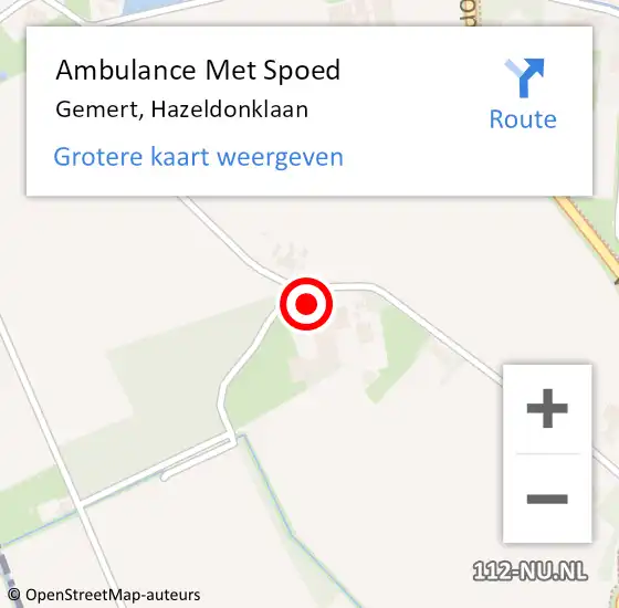 Locatie op kaart van de 112 melding: Ambulance Met Spoed Naar Gemert, Hazeldonklaan op 10 maart 2017 12:07