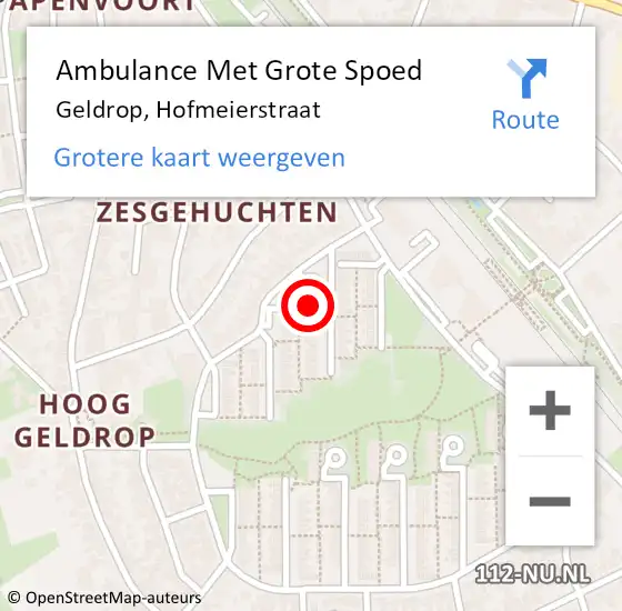 Locatie op kaart van de 112 melding: Ambulance Met Grote Spoed Naar Geldrop, Hofmeierstraat op 10 maart 2017 12:14