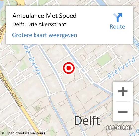 Locatie op kaart van de 112 melding: Ambulance Met Spoed Naar Delft, Drie Akersstraat op 10 maart 2017 12:29