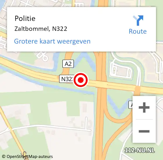 Locatie op kaart van de 112 melding: Politie Zaltbommel, N322 op 10 maart 2017 14:25