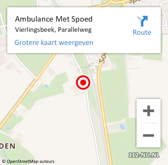 Locatie op kaart van de 112 melding: Ambulance Met Spoed Naar Vierlingsbeek, Parallelweg op 10 maart 2017 14:36