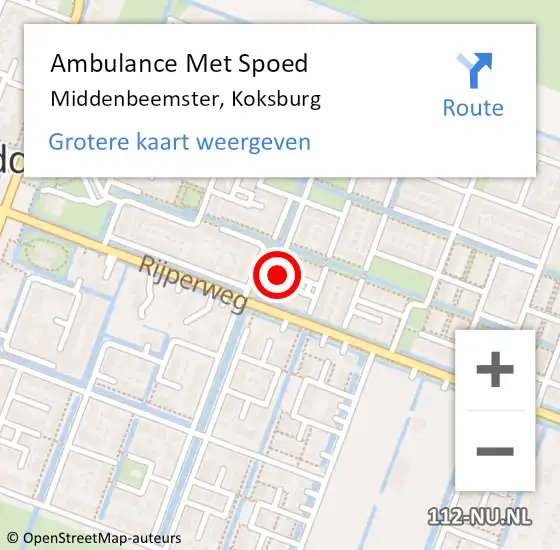 Locatie op kaart van de 112 melding: Ambulance Met Spoed Naar Middenbeemster, Koksburg op 10 maart 2017 14:45