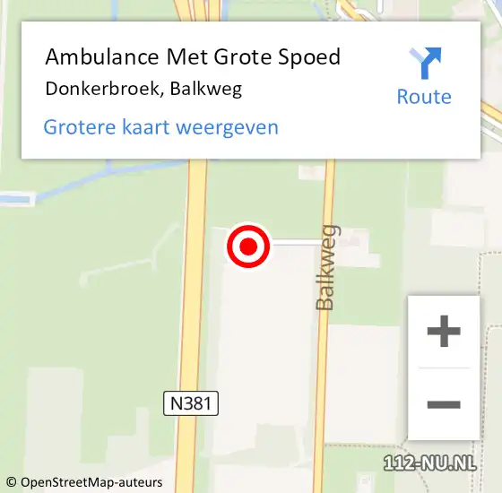 Locatie op kaart van de 112 melding: Ambulance Met Grote Spoed Naar Donkerbroek, Balkweg op 10 maart 2017 14:58