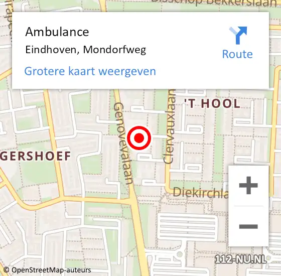 Locatie op kaart van de 112 melding: Ambulance Eindhoven, Mondorfweg op 10 maart 2017 15:07