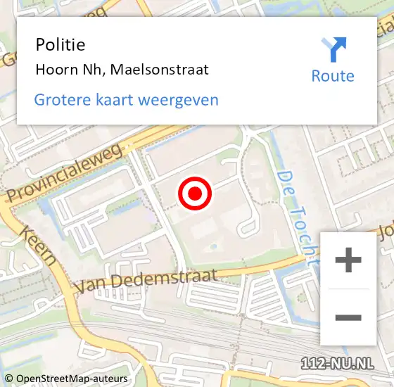 Locatie op kaart van de 112 melding: Politie Hoorn Nh, Maelsonstraat op 10 maart 2017 15:16