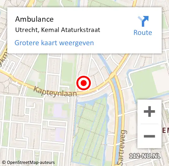 Locatie op kaart van de 112 melding: Ambulance Utrecht, Kemal Ataturkstraat op 10 maart 2017 15:26