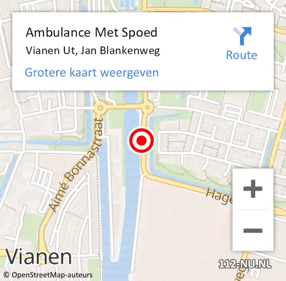 Locatie op kaart van de 112 melding: Ambulance Met Spoed Naar Vianen Ut, Jan Blankenweg op 10 maart 2017 16:26