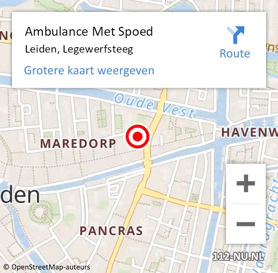 Locatie op kaart van de 112 melding: Ambulance Met Spoed Naar Leiden, Legewerfsteeg op 13 januari 2014 16:04