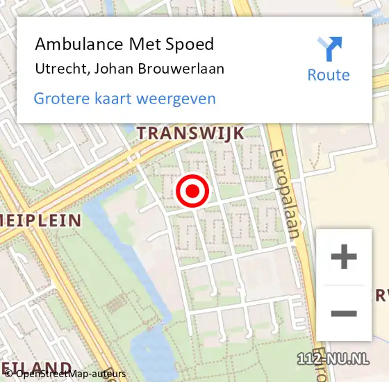 Locatie op kaart van de 112 melding: Ambulance Met Spoed Naar Utrecht, Johan Brouwerlaan op 10 maart 2017 19:46