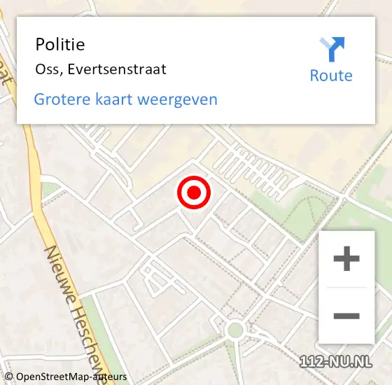 Locatie op kaart van de 112 melding: Politie Oss, Evertsenstraat op 10 maart 2017 20:03