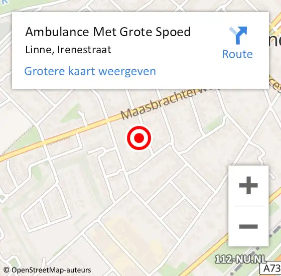 Locatie op kaart van de 112 melding: Ambulance Met Grote Spoed Naar Linne, Irenestraat op 11 maart 2017 03:04