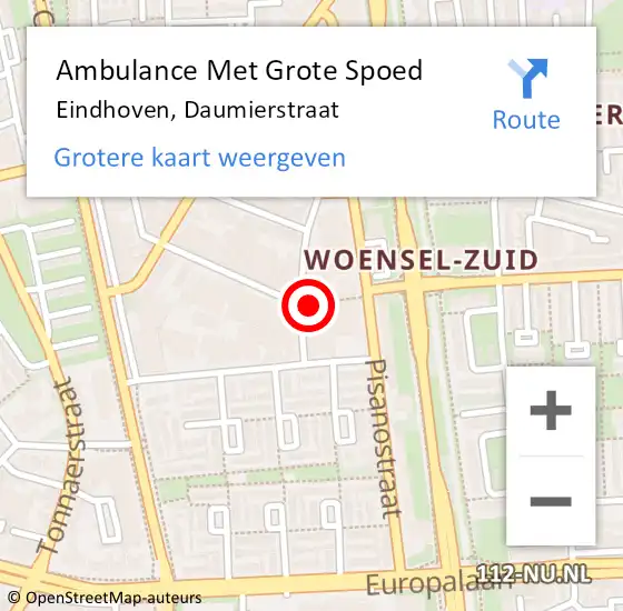 Locatie op kaart van de 112 melding: Ambulance Met Grote Spoed Naar Eindhoven, Daumierstraat op 11 maart 2017 07:31