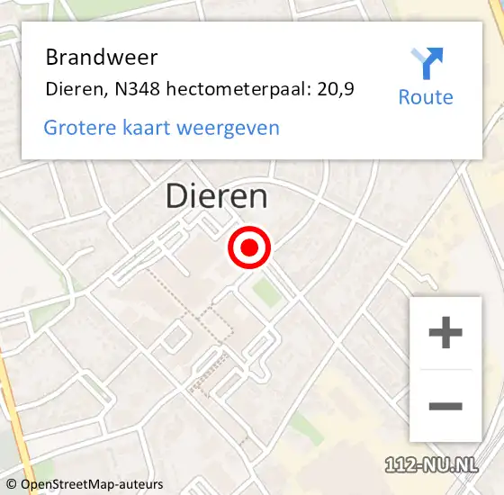 Locatie op kaart van de 112 melding: Brandweer Dieren, N348 hectometerpaal: 20,9 op 11 maart 2017 08:23