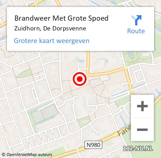 Locatie op kaart van de 112 melding: Brandweer Met Grote Spoed Naar Zuidhorn, De Dorpsvenne op 13 januari 2014 16:40