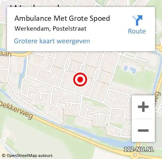 Locatie op kaart van de 112 melding: Ambulance Met Grote Spoed Naar Werkendam, Postelstraat op 11 maart 2017 11:25