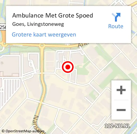 Locatie op kaart van de 112 melding: Ambulance Met Grote Spoed Naar Goes, Livingstoneweg op 11 maart 2017 11:27