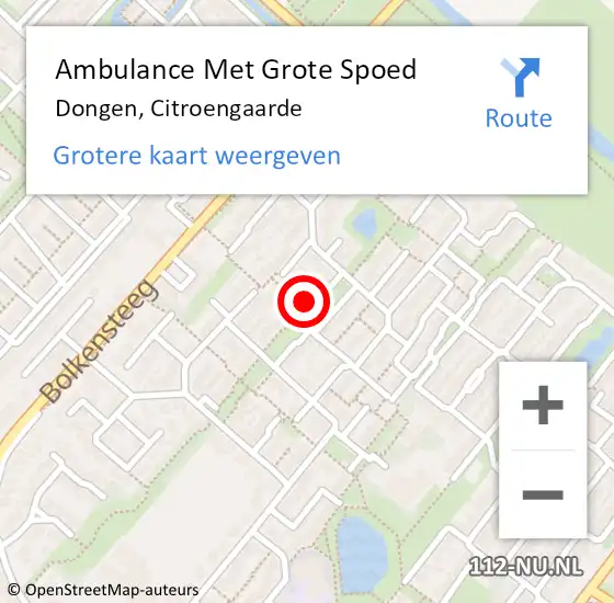 Locatie op kaart van de 112 melding: Ambulance Met Grote Spoed Naar Dongen, Citroengaarde op 11 maart 2017 12:51