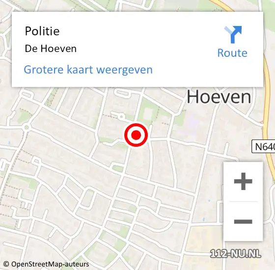 Locatie op kaart van de 112 melding: Politie De Hoeven op 11 maart 2017 15:00