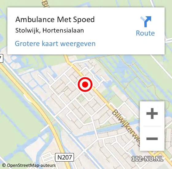 Locatie op kaart van de 112 melding: Ambulance Met Spoed Naar Stolwijk, Hortensialaan op 11 maart 2017 15:46
