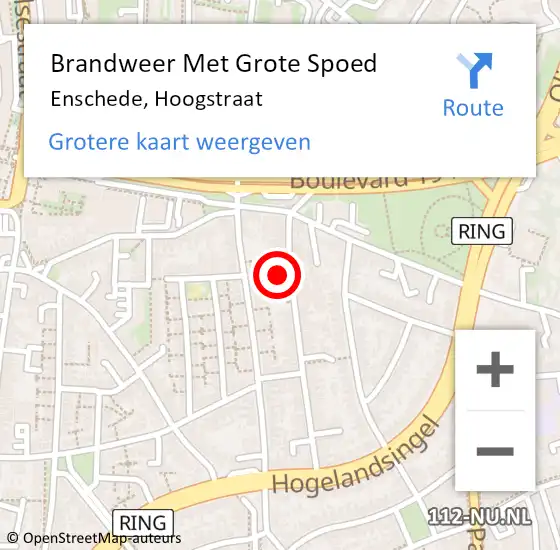 Locatie op kaart van de 112 melding: Brandweer Met Grote Spoed Naar Enschede, Hoogstraat op 11 maart 2017 16:14