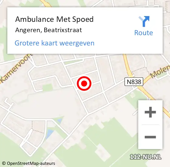 Locatie op kaart van de 112 melding: Ambulance Met Spoed Naar Angeren, Beatrixstraat op 11 maart 2017 17:19