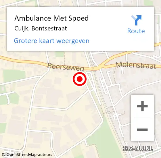 Locatie op kaart van de 112 melding: Ambulance Met Spoed Naar Cuijk, Bontsestraat op 11 maart 2017 17:39