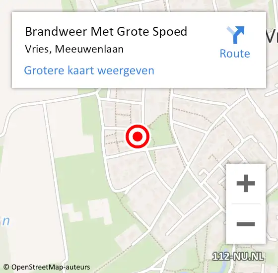 Locatie op kaart van de 112 melding: Brandweer Met Grote Spoed Naar Vries, Meeuwenlaan op 11 maart 2017 18:09