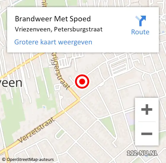 Locatie op kaart van de 112 melding: Brandweer Met Spoed Naar Vriezenveen, Petersburgstraat op 11 maart 2017 20:58