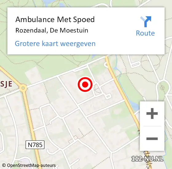 Locatie op kaart van de 112 melding: Ambulance Met Spoed Naar Rozendaal, De Moestuin op 11 maart 2017 22:06